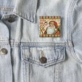 Badge Carré 5 Cm Le père noël avec des cadeaux (En situation)