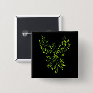 Badge Carré 5 Cm Le Phénix Vert se lève sur le noir