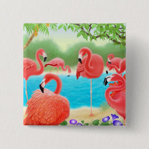Badge Carré 5 Cm Le Pin de Flamant rose