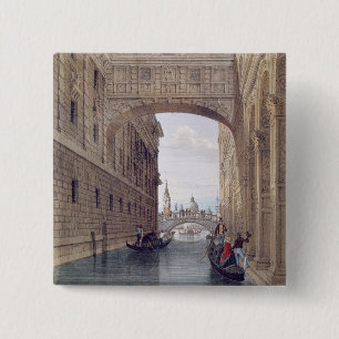 Badge Carré 5 Cm Le pont des soupirs, Venise, gravée par Lefevre (