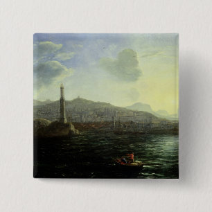 Badge Carré 5 Cm Le port vue de Gênes, mer