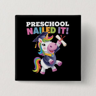 Badge Carré 5 Cm Le préscolaire l'a cloué Unicorn Graduation Cap