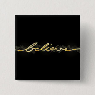 Badge Carré 5 Cm Le regard Bokeh d'étincelle d'or croient Noël