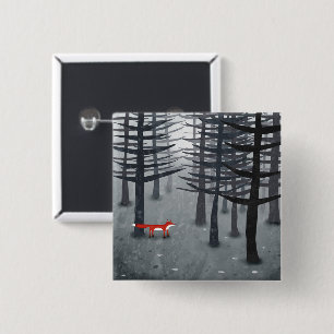 Badge Carré 5 Cm Le renard et la forêt