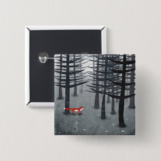 Badge Carré 5 Cm Le renard et la forêt (Devant & derrière)