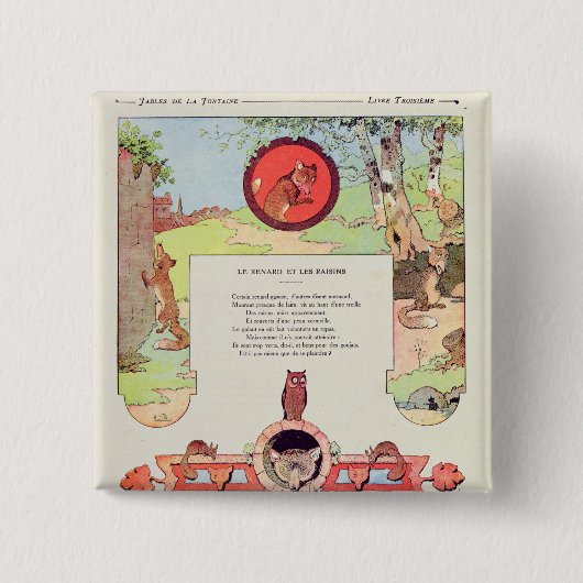 Badge Carré 5 Cm Le renard et les raisins (Devant)