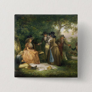 Badge Carré 5 Cm Le repas du pêcheur à  la ligne (huile sur la