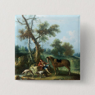 Badge Carré 5 Cm Le repos du chasseur, XVIIIème siècle