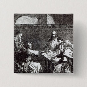 Badge Carré 5 Cm Le Roi John refusant de signer la charte de Magna