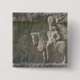 Badge Carré 5 Cm Le Roi Shapur ' et valériane Sassanian