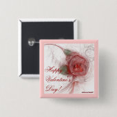 Badge Carré 5 Cm Le ~ ROSE de VALENTINE sur le blanc (Devant & derrière)