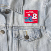 Badge Carré 5 Cm Le rouge bleu de nom et d'âge d'anniversaire de (En situation)