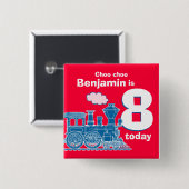 Badge Carré 5 Cm Le rouge bleu de nom et d'âge d'anniversaire de (Devant & derrière)