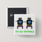 Badge Carré 5 Cm Le texte du bouton Twin Robots peut être supprimé (Devant & derrière)