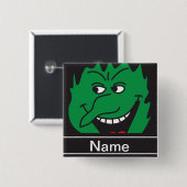 Badge Carré 5 Cm Le visage vert de sorcière de Halloween (Devant & derrière)