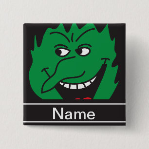 Badge Carré 5 Cm Le visage vert de sorcière de Halloween