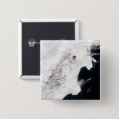 Badge Carré 5 Cm Le volcan Shiveluch dans le kraï de Kamchatka, Rus (Devant & derrière)