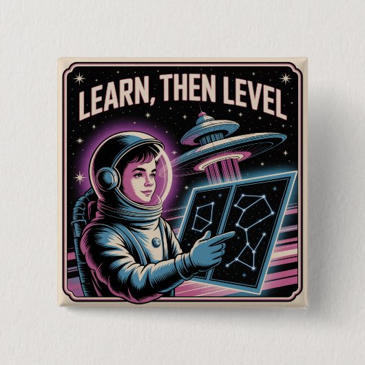 Badge Carré 5 Cm Learn, Then Level (Devant)