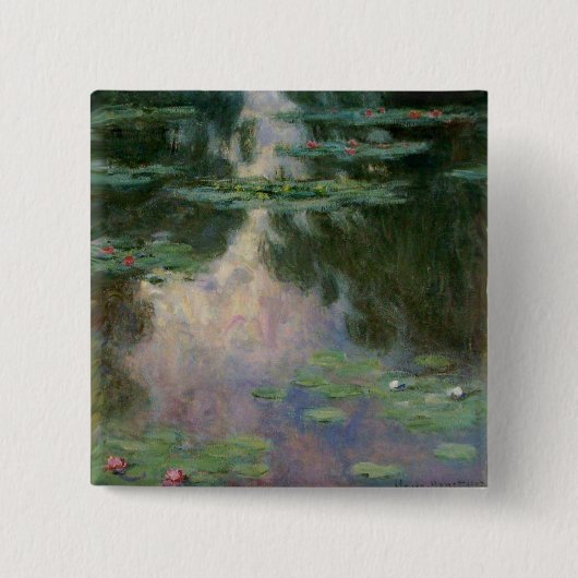 Badge Carré 5 Cm L'EAU MENSONNE EN ÉTANG VERT ROSE par Claude Monet (Devant)