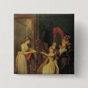 Badge Carré 5 Cm Leçon d'harpe donnée par Madame de Genlis