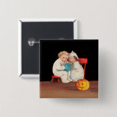 Badge Carré 5 Cm Lecture d'une histoire effrayante (Devant & derrière)