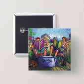 Badge Carré 5 Cm Lecture en été (Devant & derrière)