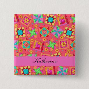 Badge Carré 5 Cm L'édredon de patchwork de corail rouge bloque le