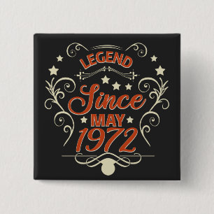 Badge Carré 5 Cm Légende depuis mai 1972. 50e anniversaire de naiss