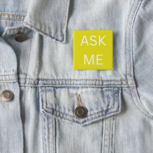Badge Carré 5 Cm Lemon Yellow Ask Me Bouton Volontaire, affaires