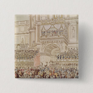 Badge Carré 5 Cm L'empereur et l'impératrice recevant l'hommage