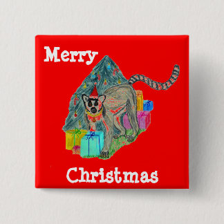 Badge Carré 5 Cm Lémur de Noël