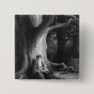 Badge Carré 5 Cm L'Enchanter MERLIN et Vivien féerique