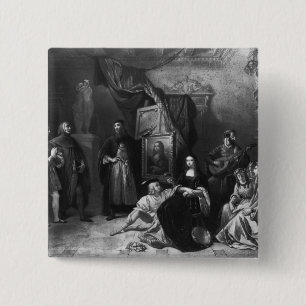 Badge Carré 5 Cm Leonardo da Vinci peignant le Gioconda