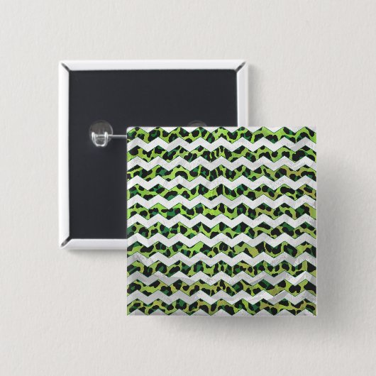 Badge Carré 5 Cm Leopard Chevron noir et vert (Devant & derrière)