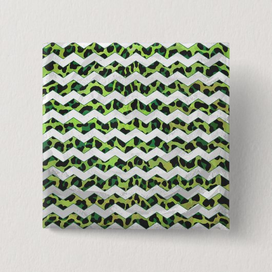 Badge Carré 5 Cm Leopard Chevron noir et vert (Devant)