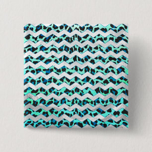 Badge Carré 5 Cm Léopard noir et Turquoise