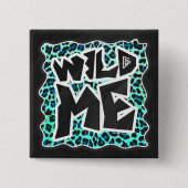 Badge Carré 5 Cm Léopard noir et Turquoise (Devant)