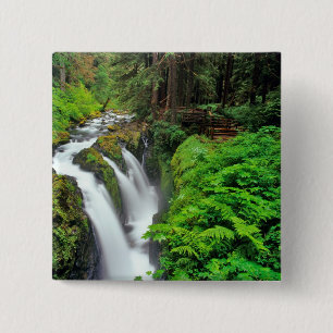 Badge Carré 5 Cm Les chutes de Sol Duc dans le parc national Olympi