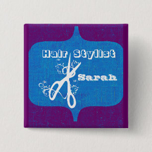 Badge Carré 5 Cm Les ciseaux blancs tourbillonnent des salons de