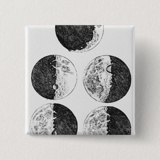 Badge Carré 5 Cm Les dessins de Galileo des phases de la lune (Devant)