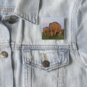 Badge Carré 5 Cm Les éléphants indiens dans les Prairies (En situation)