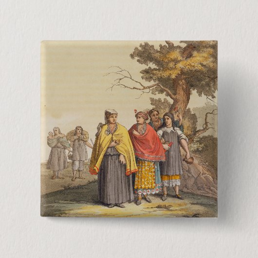 Badge Carré 5 Cm Les Indiens de Caciche dans des costumes (Devant)