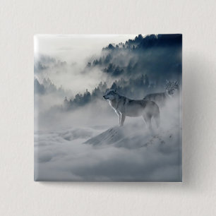 Badge Carré 5 Cm Les loups dans un paysage hivernal
