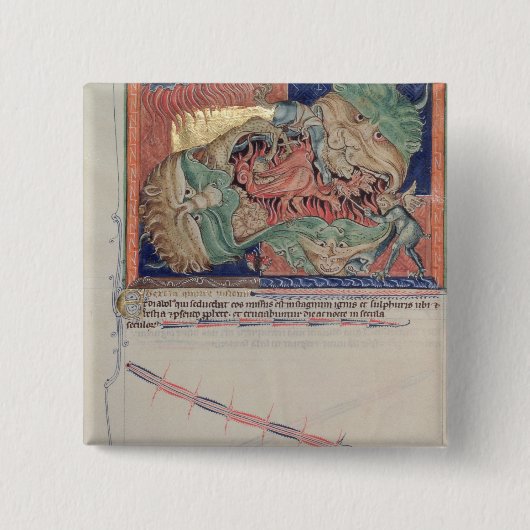 Badge Carré 5 Cm Les mâchoires de l'enfer avalant le dragon rouge (Devant)