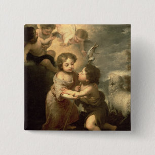 Badge Carré 5 Cm Les nourrissons le Christ et Jean-Baptist