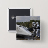 Badge Carré 5 Cm Les pompiers répondent sur place (Devant & derrière)