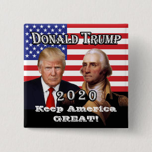 Badge Carré 5 Cm Les présidents Trump et Washington- Gardez l'Améri