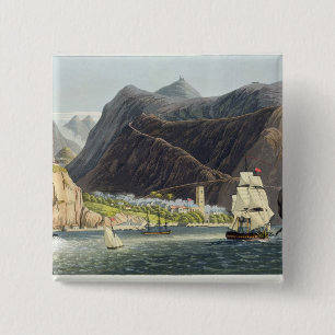 Badge Carré 5 Cm Les routes, Ste.Hélène, gravée par Robert Havell (