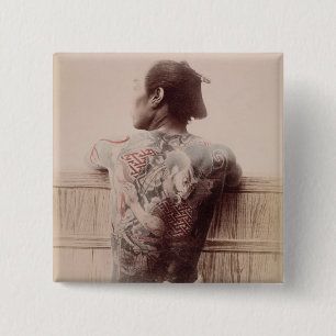 Badge Carré 5 Cm Les tatouages du jeune marié japonais, c.1880