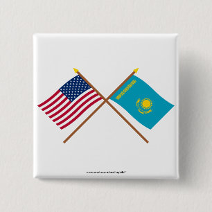 Badge Carré 5 Cm Les USA et drapeaux croisés par Kazakhstan